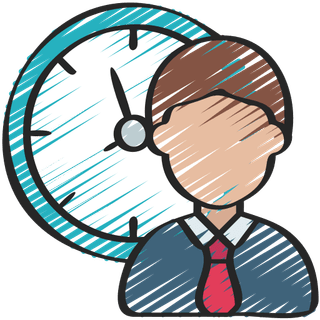 Ícone que representa uma jornada de trabalho (Trabalhador afrente de um relógio)